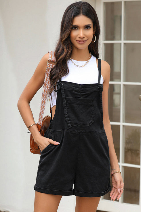 Grommet Tie Straps Casual Denim Romper